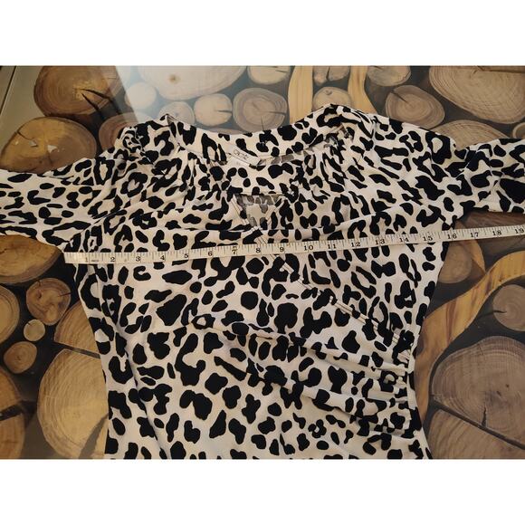 Cache 90s Y2K leopard print blouse rouched key hole 3/4 sleeve XS - Picture 7 of 10